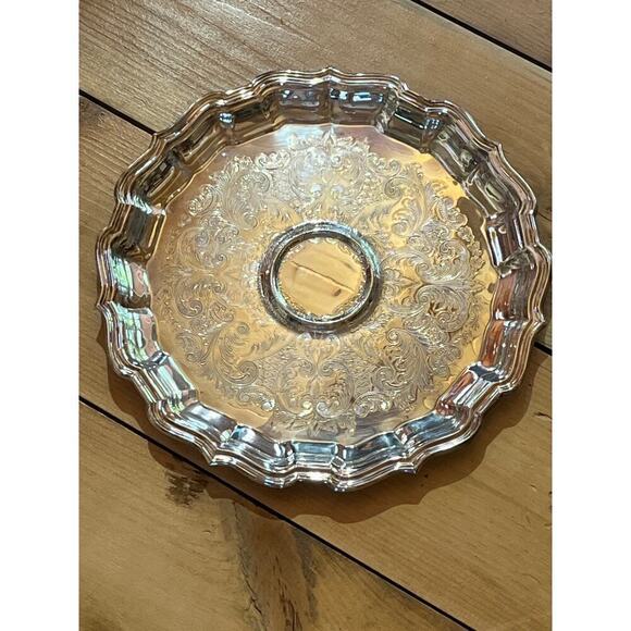 Vintage Sheffield Silver Co. Chippendale. round platter w/raised center 4 bowl. - Picture 1 of 6
